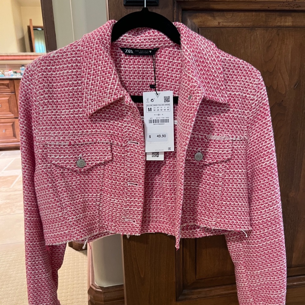 Zara Pink Tweed Cropped Jacket